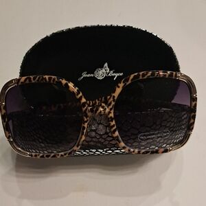 Joan Boyce Leopard Print Tortoiseshell Sunglasses with Purple Gradient Lenses